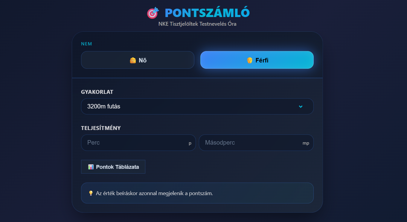 NKE Testnevelés Pontszámló - Kalkulátor alkalmazás